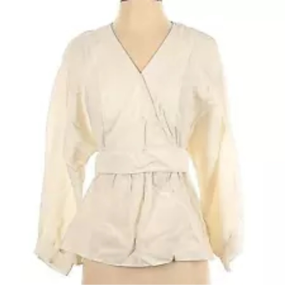 Elegant Cream Blouse Tunic with Long Sleeves and wrap tie by Ba&Sh